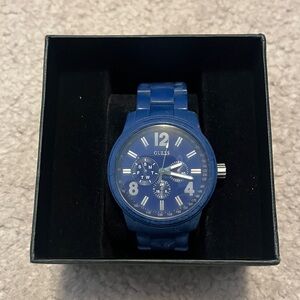 GUESS Blue Silicone Link Watch with Silver Accents